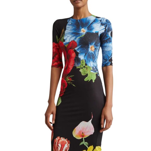 ALICE + OLIVIA Floral-print jersey midi dress Size M, 8 US NEW - Picture 7 of 12